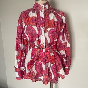 Ma Cherie paisley high neck blouse with belt size S